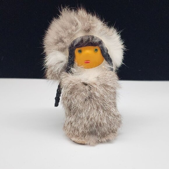 Vintage Eskimo Doll With Faux Fur Coat Made in Poland 6" - Picture 1 of 9